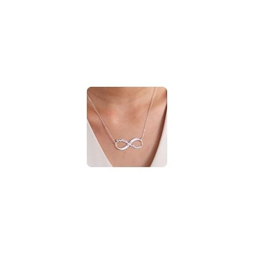 Lam Hub Fong Personalized Custom Sterling Silver Infinity Name Necklace with Birthstones – Perfect for Couples, Friends, Christmas, Mother's Day, or Valentine's Day Gifts (Silver-Engraving)