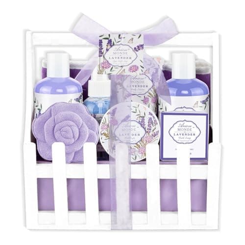 Lavender & Jasmine Scented Spa Gift Set for Women, Includes Body Lotion, Shower Gel, Salts, Bubble Bath, Body Mist, Soap, Bath Bombs