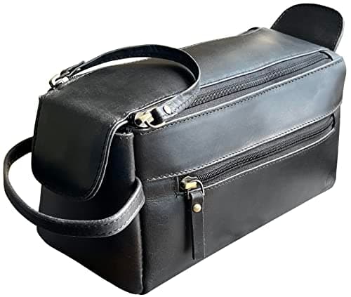 Leather Toiletry Bag – Stylish & Durable Dopp Kit with Water Resistant Lining – Travel Shaving Kit Organizer for Bathroom & Overnight Trips - Great Gift for Men & Women