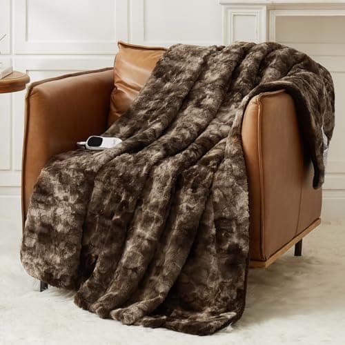 Homemate Luxury Faux Fur Sherpa Heated Blanket Electric Throw Chocolate Brown