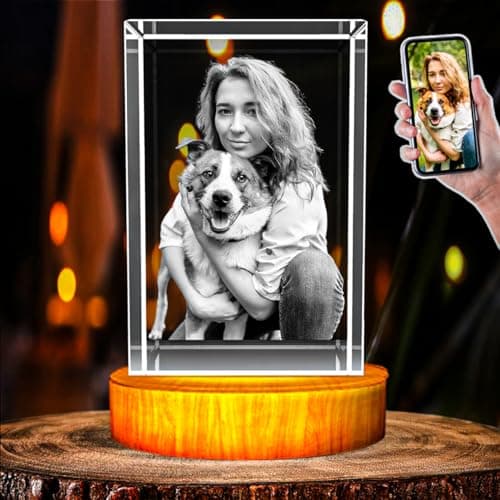 Personalized 3D Holographic Photo Etched Engraved Inside The Crystal : Birthday, Wedding Gift, Memorial, Mother's Day, Valentine's, Christmas, Small Rectangle (1.96" x 3.14" x 1.96")