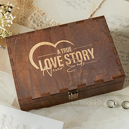 AW BRIDAL Wedding Keepsake Memory Box with Lid, Wood Gift Storage Box Bridal Shower Gifts Wedding Engagement Gifts for Couples Newlyweds