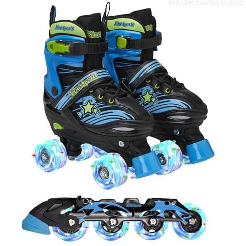 Xino Sports 2 in 1 Adjustable Combo Skates - Illuminating LED Light-Up Wheels, Interchangeable Skates, Perfect for Boys and Girls, for Indoor and Outdoor Use, Fun and Durable (Black, Large 5-8)
