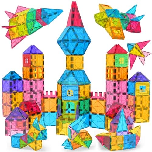 Jasonwell Magnetic Tiles Kids Magnetic Blocks 60PCS Building Sets 3D Magnet Tile Building Blocks Toy Construction Educational STEM Toys Gifts for Toddlers Boys Girls 3 4 5 6 7 8 9 10 + Year Old