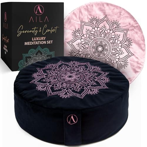 Aila Premium Meditation Cushion – Ergonomic Zafu Pillow with Buckwheat Filling – Includes Extra Washable Cover – Floor Cushion for Comfort & Posture Support – Ideal for Yoga, Mindfulness & Relaxation