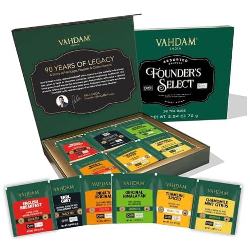 VAHDAM, Assorted Tea Gift Set (6 Varieties, 36 Tea Bags) - Variety Pack - Black, Green, Chai and Herbal Sampler | Gifts Set for Lovers | Fathers Day Tea Gifts from Daughter & Son
