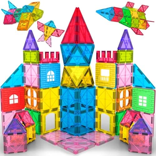 Jasonwell Magnetic Tiles Kids Magnetic Blocks Building Sets 3D Magnet Tile Building Blocks Toy Construction Educational STEM Toys Gifts for Toddlers Boys Girls 3 4 5 6 7 8 9 10 + Year Old